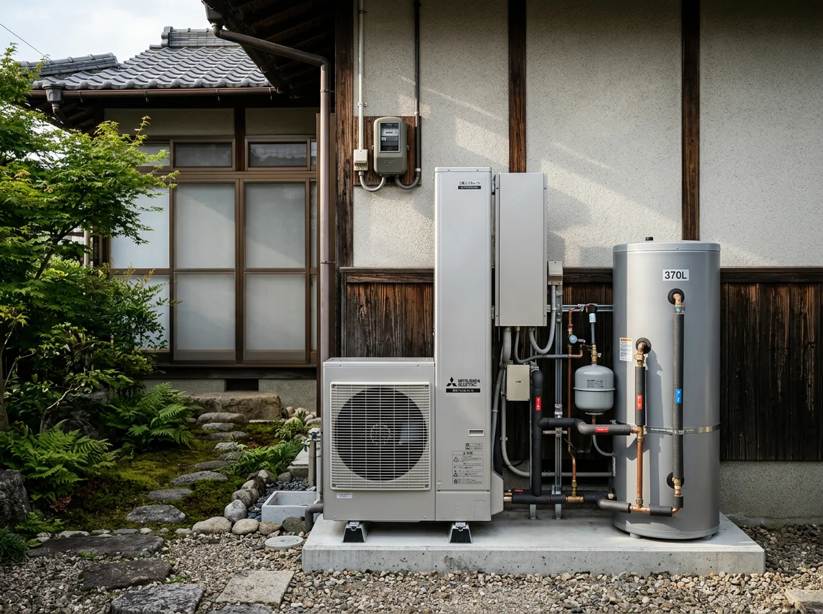 戸建て住宅の外壁横に設置された給湯設備