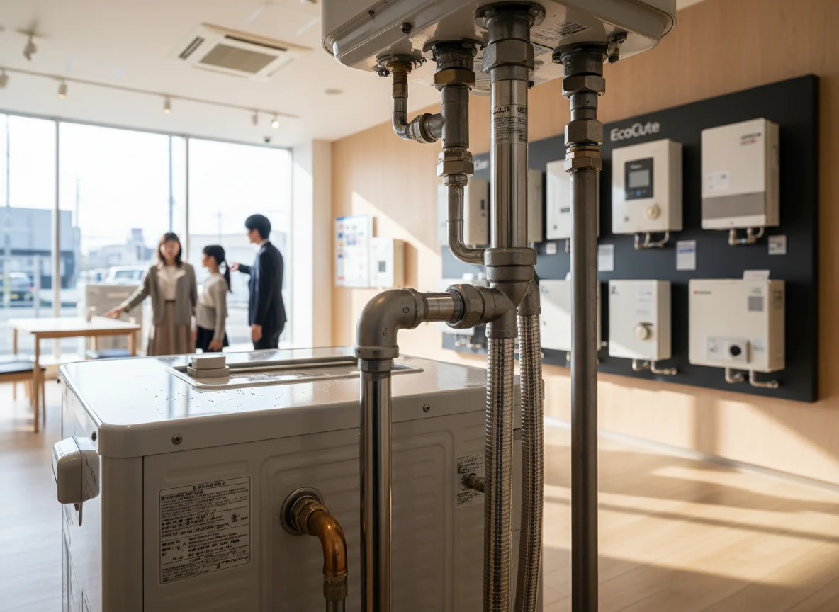 給湯器本体の配管接続部を施工する手元